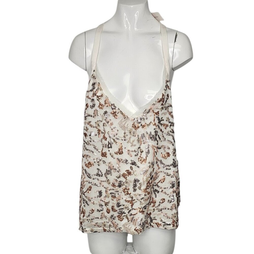 Anthropologie TINY Womens Sequin V-Neck Tank Top Size XL NWT Day To Night